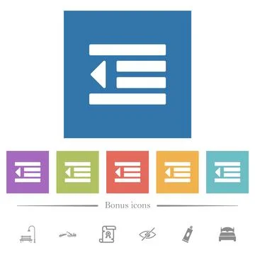 Decrease text indentation flat white icons in square backgrounds 库存插图