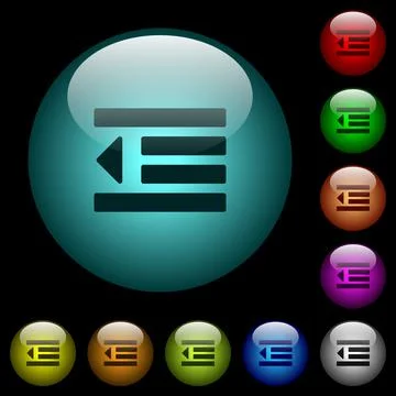 Decrease text indentation icons in color illuminated glass buttons 库存插图