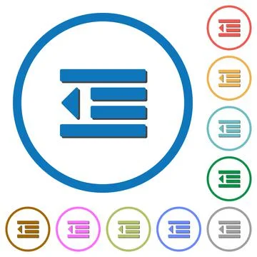 Decrease text indentation icons with shadows and outlines Illustrazione stock