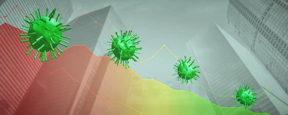 Decrease in virus cases illustrated by a falling graph. Stock Illustration