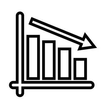 Decreasing arrow and bar graph icon. Vectors of business performance and in.. Stock Illustration