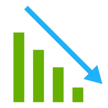 Decreasing arrow and bar graph icon. Vectors. 库存插图