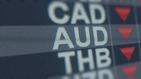 Decreasing Australian dollar exchange rate indicator on computer screen. AUD Stock Footage 120601589