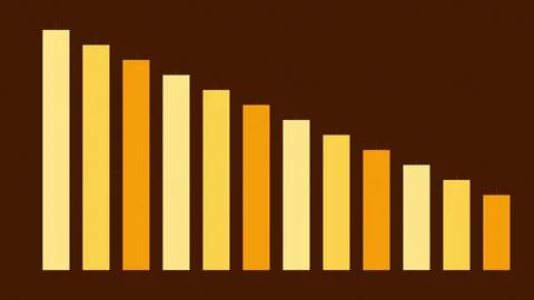 Decreasing bar chart gradient orange yellow on dark brown background Stock Illustration