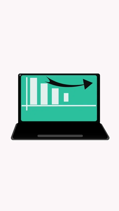 Decreasing bar graph and arrow indicating financial decline on laptop verti.. Stock Footage 321627685
