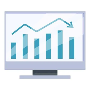Decreasing bar graph and line graph showing negative trend on computer monito Stock Illustration