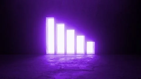 Decreasing bar graph showing negative trend in purple neon light Stock Illustration
