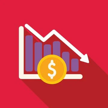 Decreasing bar graph showing negative financial trend with dollar coin Stock Illustration