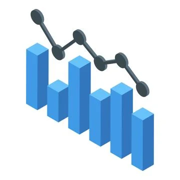 Decreasing bar graph showing negative trend in isometric view Stock Illustration