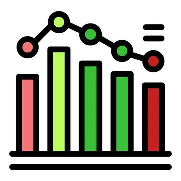 Decreasing bar graph showing negative trend with line graph showing fluctuati Stock Illustration
