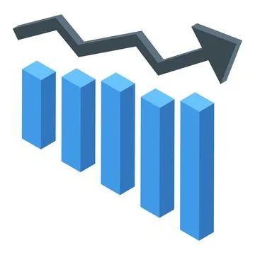 Decreasing bar graph showing negative trend with downward arrow Stock Illustration