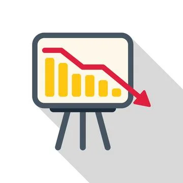 Decreasing chart displaying recession on whiteboard with stand Stock Illustration