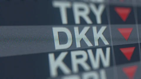 Decreasing Danish Krone exchange rate indicator on computer screen. DKK forex Stock Footage 120631363