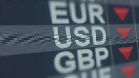 Decreasing Dollar exchange rate indicator on computer screen. USD forex ticker Stock Footage 120598907