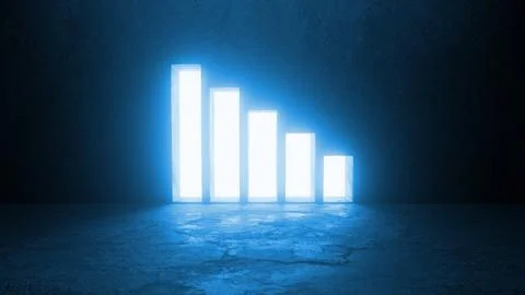 Decreasing glowing bar chart showing negative trend in dark room Stock Illustration