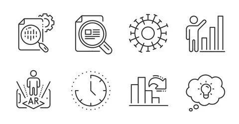 Decreasing graph, Augmented reality and Seo stats icons set. Time, Check article イラスト素材