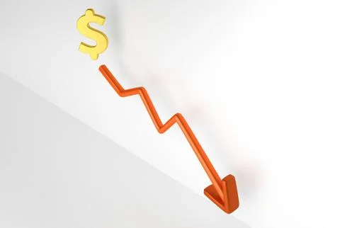 Decreasing graph with dollar symbol 스톡 사진