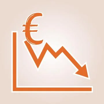 Decreasing graph with euro symbol Stock Illustration