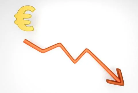 Decreasing graph with euro symbol Illustrazione stock