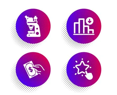 Decreasing graph, Pay money and Microscope icons set. Ranking star sign. Vector Stock Illustration