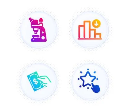 Decreasing graph, Pay money and Microscope icons set. Ranking star sign. Vector Stock Illustration