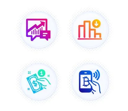 Decreasing graph, Payment method and Accounting icons set. Bitcoin pay sign Stock Illustration