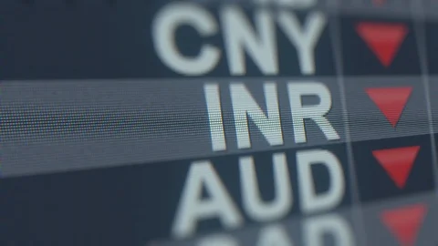 Decreasing Indian Rupee exchange rate indicator on computer screen. INR forex Stock Footage 120630750