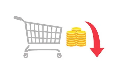 Decreasing or fall in consumer spending or retail prices Stock Illustration