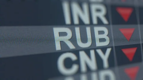 Decreasing Russian Ruble exchange rate indicator on computer screen. RUB forex Stock Footage 120629970