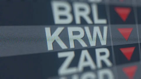 Decreasing South Korean Won exchange rate indicator on computer screen. KRW Stock Footage 120597512