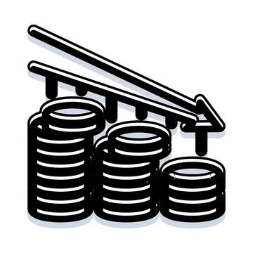 Decreasing stacks of coins indicating financial loss and recession 库存插图