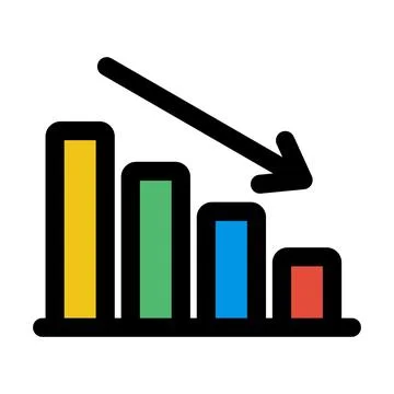 Decreasing stats icon line isolated on white background. Black flat thin ic.. Stock Illustration