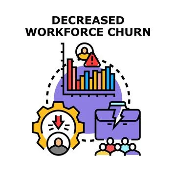 Decreasing workforce churn rate and employee attrition Stock Illustration