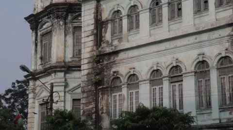 Decrepit Colonial Building in Yangon, Burma Stock Footage 56632654