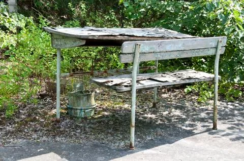 Decrepit school desk Stock Photos