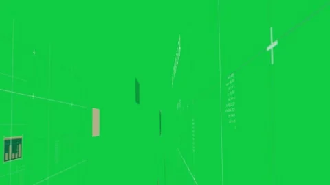 Decrypting AES-256, camera flying 3D teal grid panels rotating, progress Stock Footage 340269422