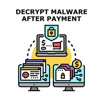 Decrypting malware after ransom payment concept Illustrazione stock