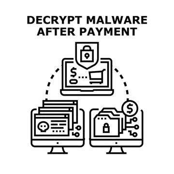 Decrypting malware after ransom payment concept Stock Illustration
