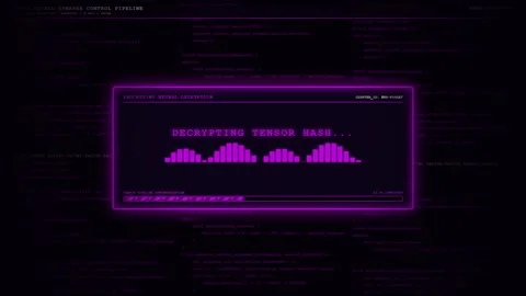 Decrypting Tensor Hash Neural Network Purple Neon Equalizer Code Animation. Stock-Footage 347439699