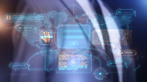 Decryption of data on the virtual reality panel. Stock Footage 255904833