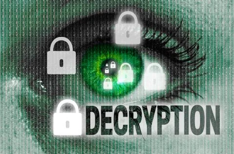 Decryption eye looks at viewer concept Stock Photos