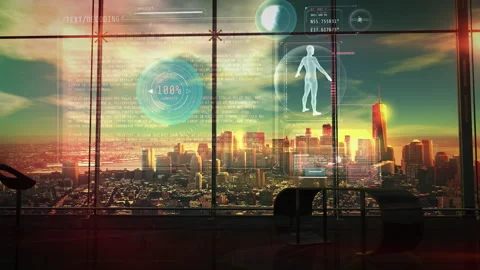 Decryption of incoming data displayed on the virtual panel. 3D render Video stock 244804615