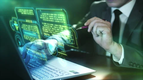 Decryption of an incoming data packet using a virtual panel. Video stock 249946821