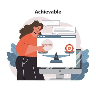 Dedicated expert underscoring the Achievable aspect of SMART goals. Flat vector Stockillustratie