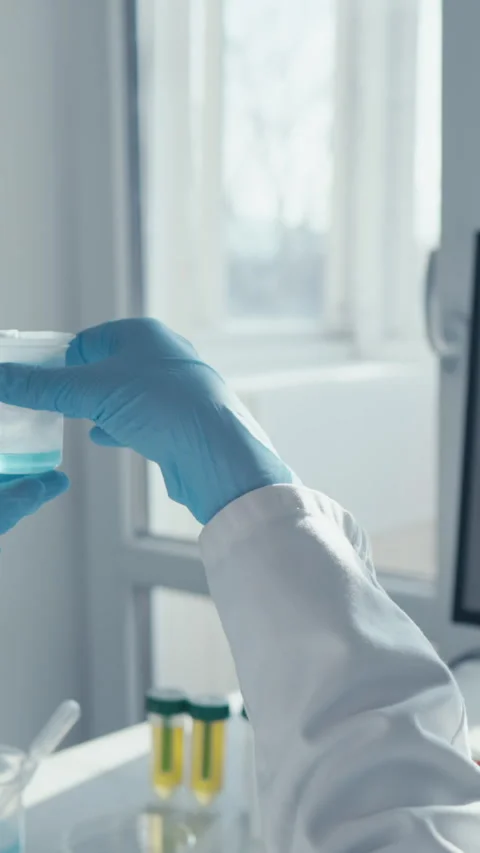 A dedicated laboratory researcher is meticulously analyzing complex data sets Stock Footage 293206233