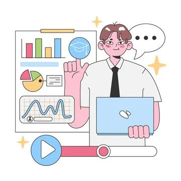 Dedicated office worker presenting. Flat vector illustration Stockillustratie