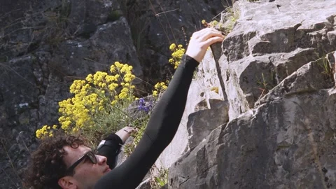 Dedicated Rock Climber in Motion: Mid-Climb Poise and Precision Captured in a Stock Footage 271369388