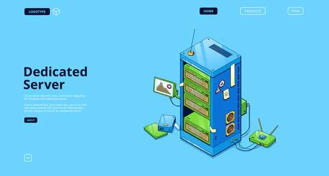 Dedicated server isometric landing, data storage Stock Illustration