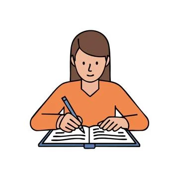 (Dedicated Student Writing Notes. This vibrant illustration portrays an ind.. Stock Illustration