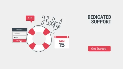 Dedicated Support Graphic with Lifebuoy Register and Help Elements on White Vídeo Stock 341922427